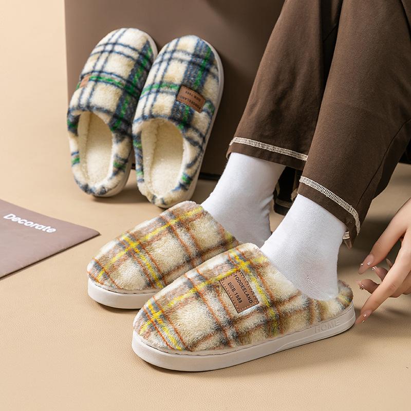 Home cotton slippers men's velvet warm cotton mop winter new non-slip silent wool slippers couple shoes