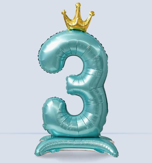 Large Number One Foil Balloon with Inflatable Base and Crown Decoration Suitable for Birthday Party Celebration Event Decoration Indoor Outdoor Use