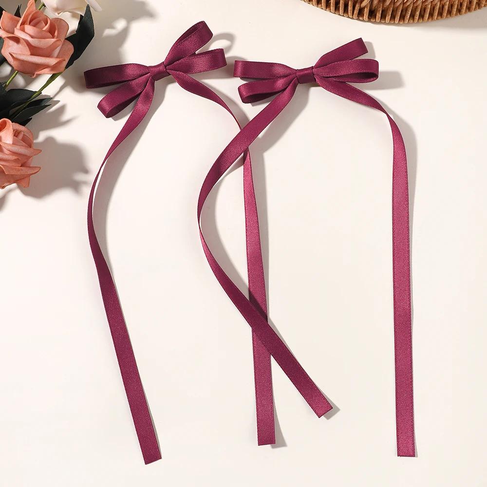 2pcs Long Tassel Ribbon Hairpin Cute Candy Bow Clip for Women Girls Party Gifts Headwear Side Clips Hair Accessories