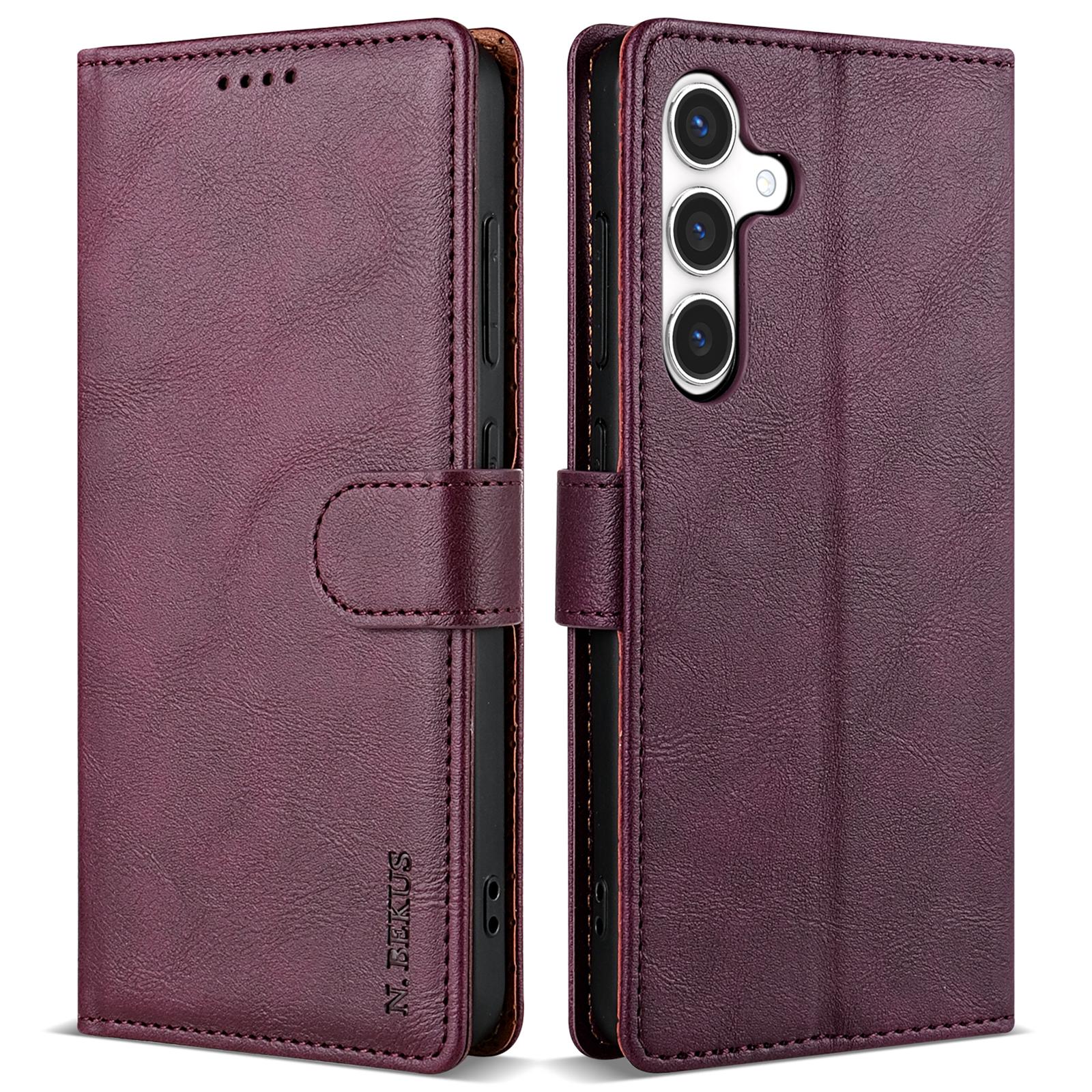 

N.BEKUS CSJ-001 For Samsung Galaxy A55 5G Case Leather Phone Cover with Wallet Stand Wine Red