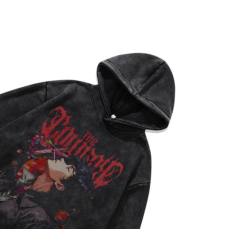 Animation Digital Direct Injection Printing Hooded Sweater Pure Cotton Washed Old Pullover Hoodie For Men And Women