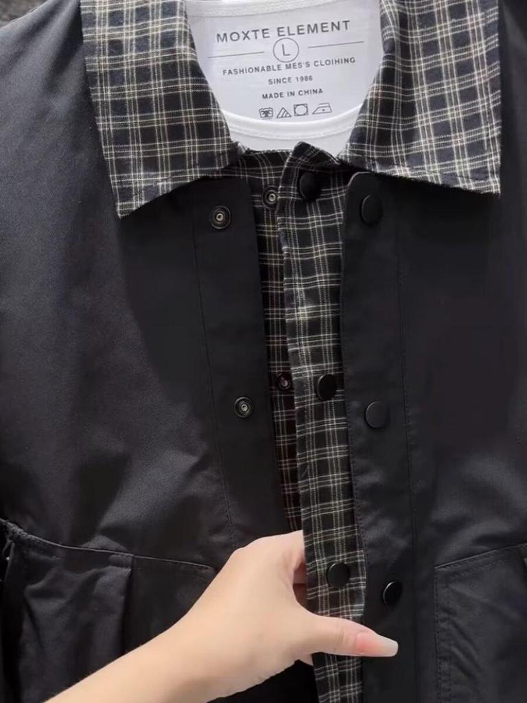 Men's 2026 Autumn Plaid Patchwork Two-Piece Look Jacket - Trendy, Loose Fit Korean Workwear