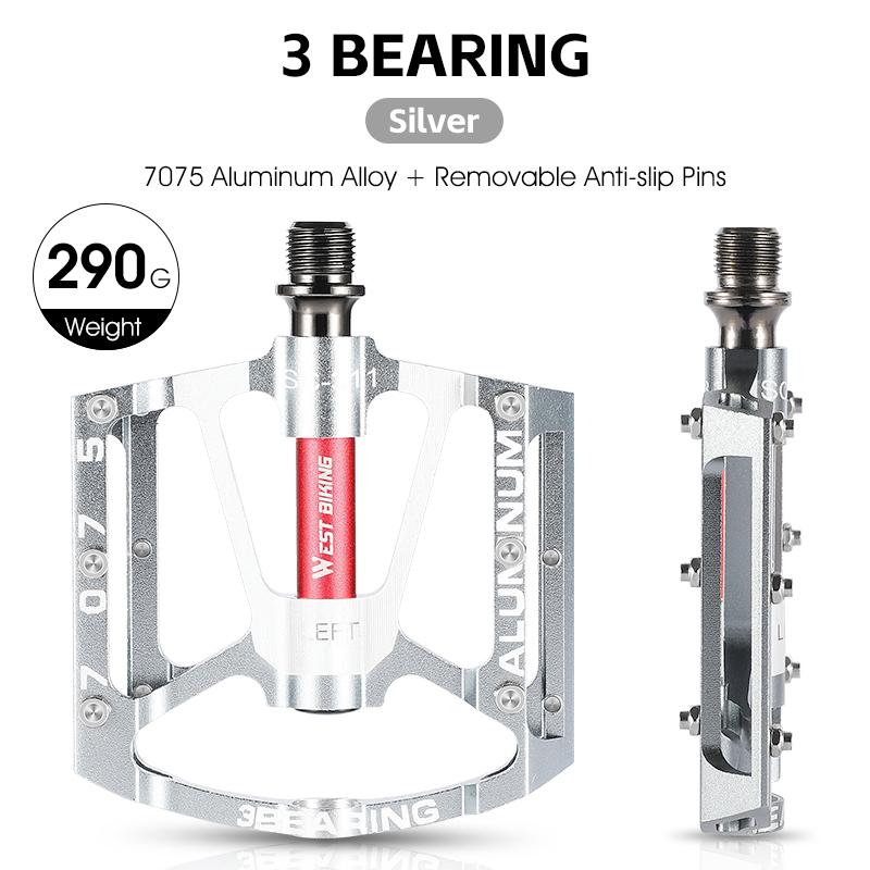 WEST BIKING Bicycle Ultralight Pedals 3 Bearings MTB 7075 Aluminum Alloy Flat Pedals Road Bike Non-Slip Colorful Cycling Pedals