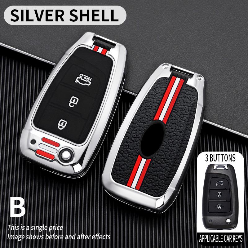 Zinc Alloy+Slicone Car Flip Key Case Cover Shell Fob for Hyundai Elantra Solaris Tucson I30 I35 I40 KONA Genesis Santa Fe Azera