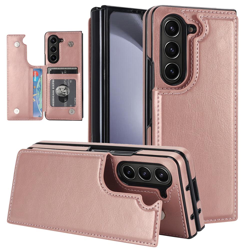 Credit Cards Slot Leather Phone Case For Samsung Galaxy Z Fold 7 Fold 6 5 Fold 4 3 Wallet Kickstand Shockproof Cover