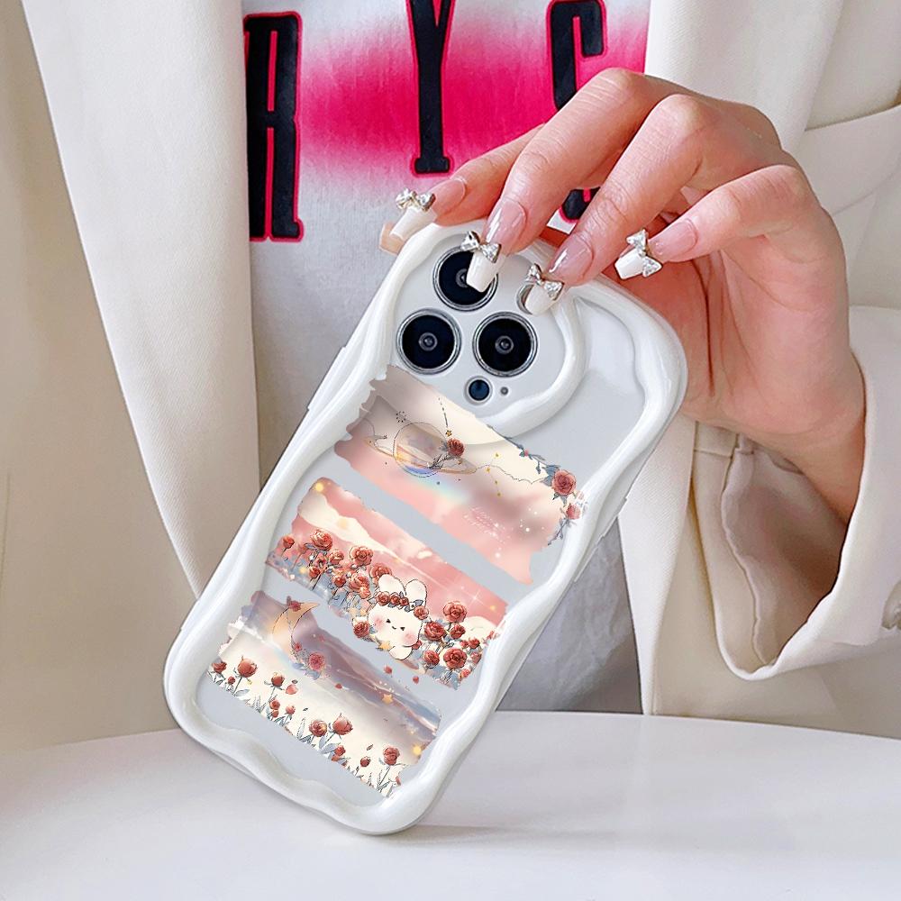 Cartoon Pattern Cream Texture Casing Wavy Edge Soft Silicone Cover Phone Case for IPhone Samsung Huawei Honor Xiaomi Redmi Infinix Tecno