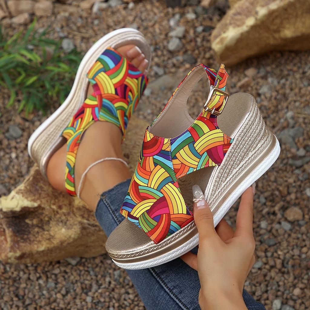 Summer Elegant Round-toe Wedge Banquet High Heels for Women Fashion Comfortable Fish Mouth Thick Sole Slippers for Women