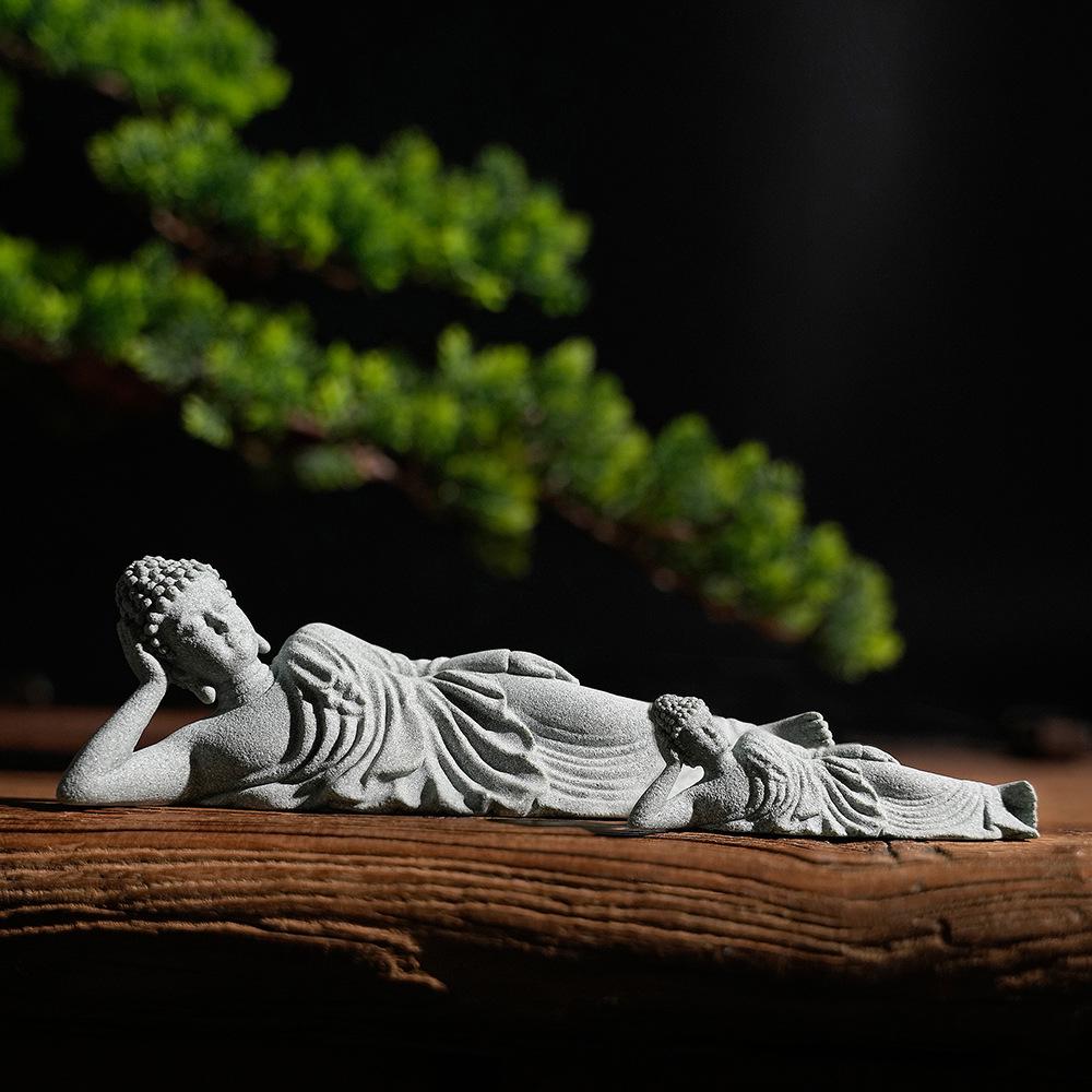 Zen Buddhist Micro Landscape Desktop Ornament with Fish Tank, Rockery, and Incense Holder.