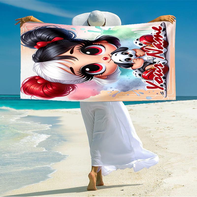 1PC Custom Name "Whimsical Artistic Character Design" Beach Towel Highly Absorbent And Sand-Resistant Towel for Swimming, Pool, Yoga, And Travel Light