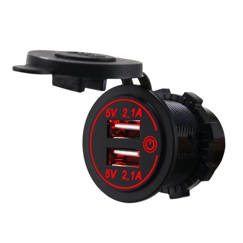 12-24V Universal 4.2A Dual USB Charger Socket Power Outlet With Touch Switch for Car Boat Motorcycle Marine RV