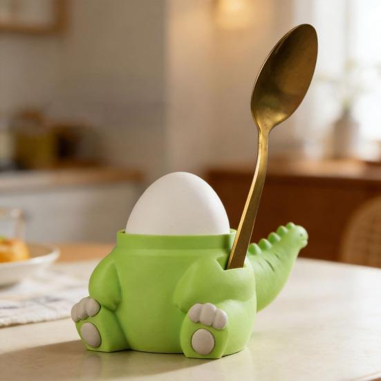Dinosaur Egg Cup with Removable Lid & Spoon Slot Plastic Egg Holder for Breakfast Party Decor Cute 3D Printed Novelty Kitchen Gadget