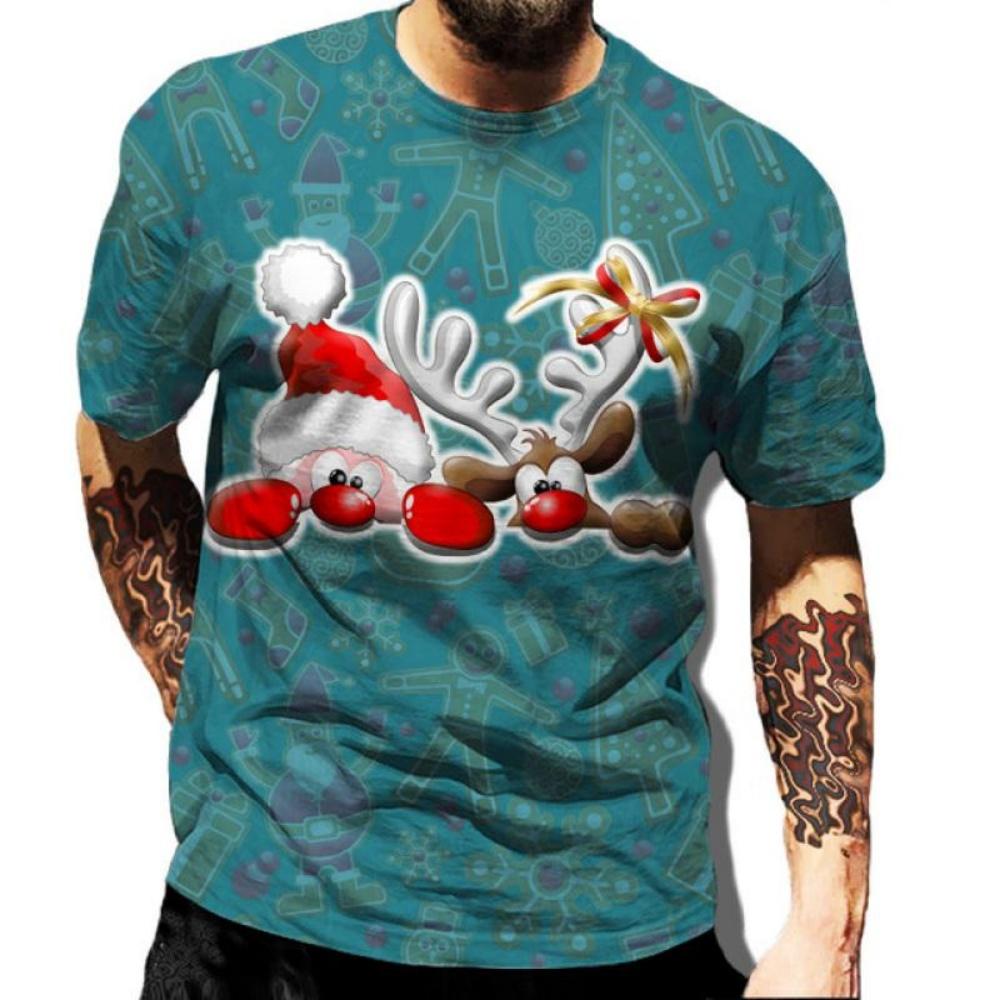 Christmas 3d Printed T-shirt Men's Fashionmen's and Women's Casual Short Sleeve Santa Claus Christmas Eve Shirt Top T-shirt