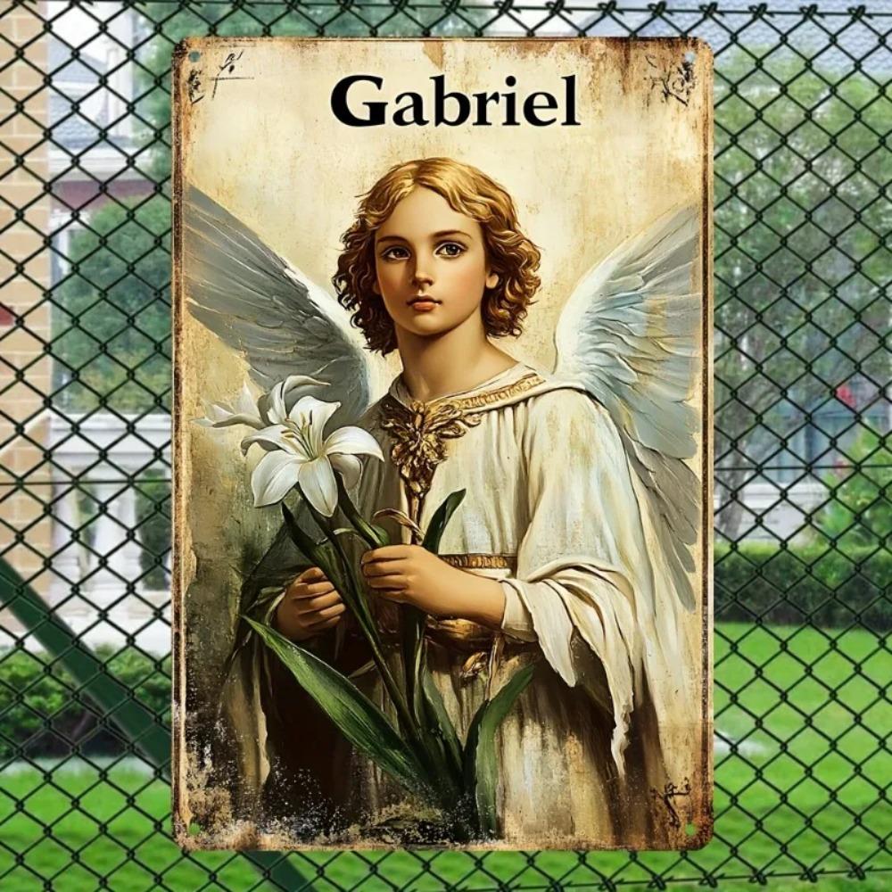 GabrielAngelArt Aluminum Angel Gabriel Yard Sign - Vintage Metal Wall Hanging, Multipurpose Garage/Cafe/Bar Decor