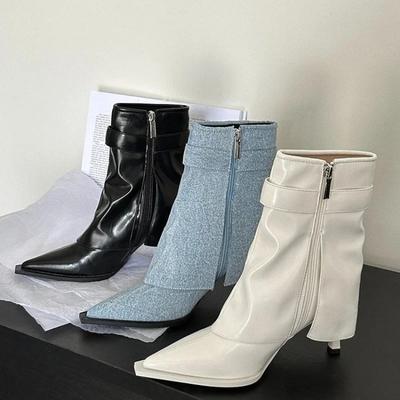 Stivaletti da Donna con Tacco a Punta Design 2024 Pelle Morbida Nuovi Stivaletti alla Caviglia Coreani Stiletto Moda Donna Gladiatore Goth Stivali Chelsea