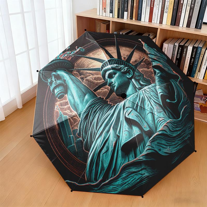 1 Stück Freiheitsstatue, USA Regenschirm Tragbarer Faltregenschirm Eisenrahmen Lochknochenstruktur Outdoor Heimregenschirm