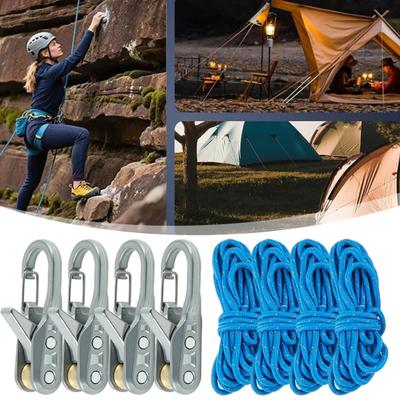 1/4Pcs Rope Tensioner with Roller Metal Outdoor Backpacking Hiking Boating Cord Heavy Duty Camping Guyline