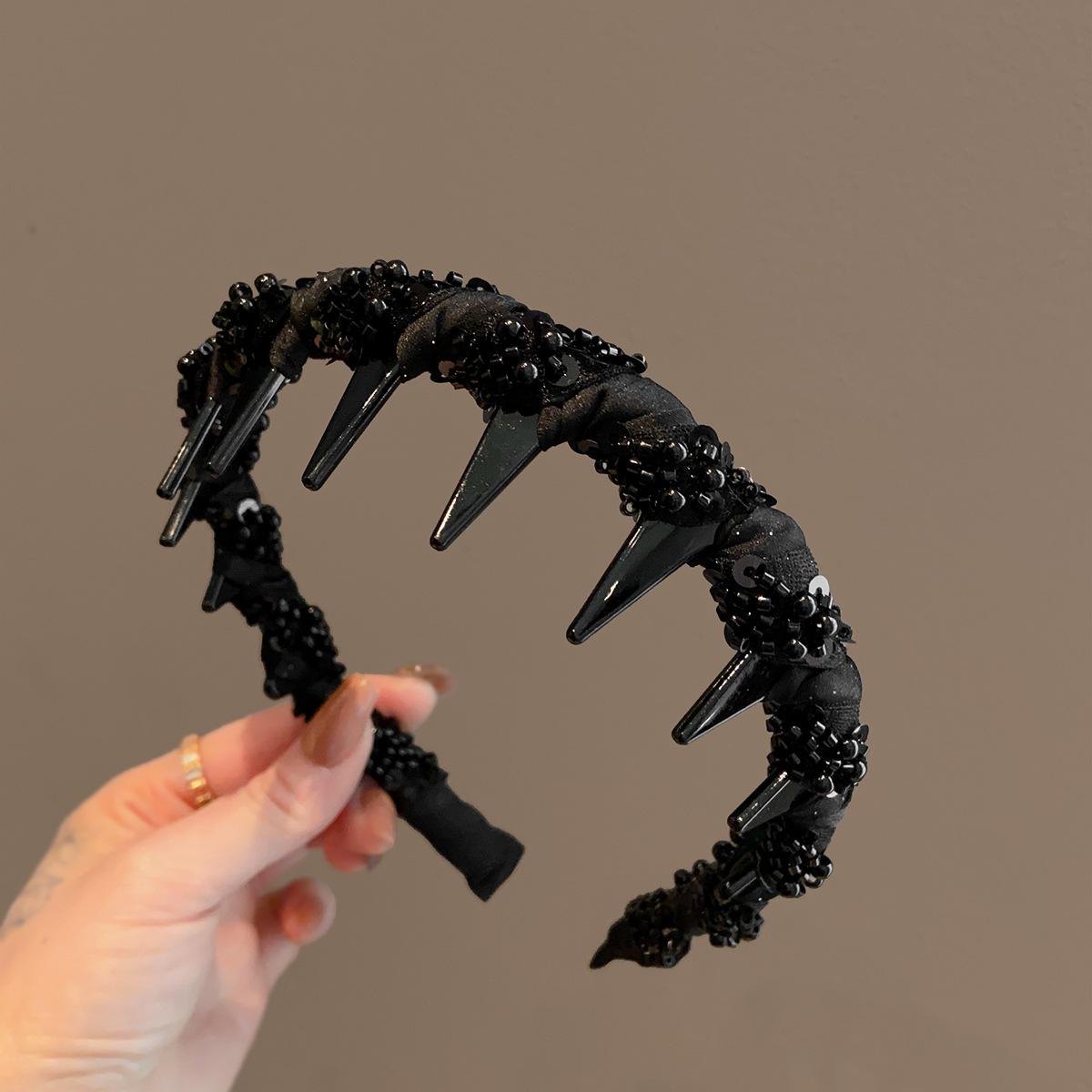 

Sense Black Beaded Non-Slip Headband with Teeth - Elegant Women s Hair Accessory