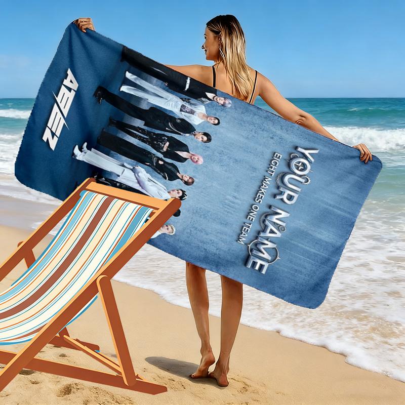 Name Custom Ateez Print Beach Towel, Large Soft Quick Dry Towel for Beach Camping Swimming