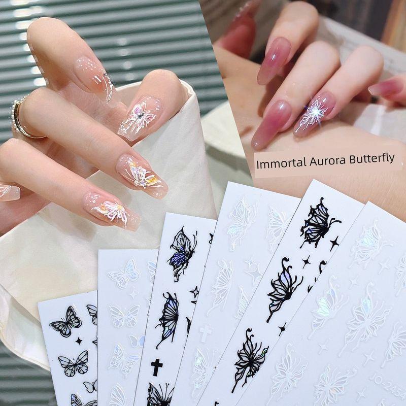 

2024 New Arrival Internet Celebrity Fireworks Dopamine Nail Beauty Applique Macaron Stars Heart Nail Sticker Five-Pointed Star Aurora liquid butterfly 6 each 2454-2456