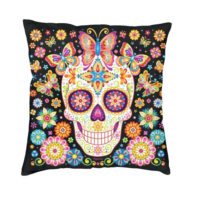 Day Of The Dead Sugar Skull Square Pillowcover Decoration Cushion Cover Throw Pillow for Sofa Doublesided Printing
