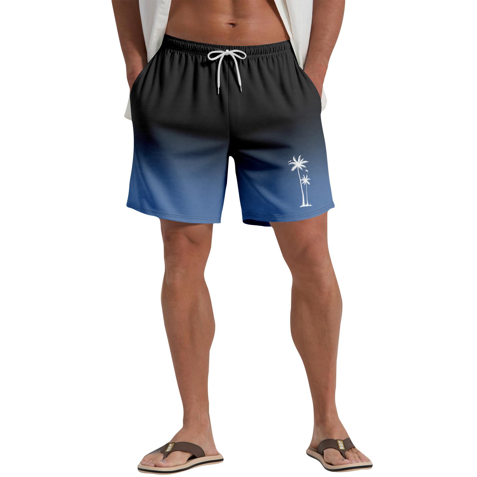 

Мужские повседневные пляжные шорты с гавайским растительным принтом XXL темно-синий