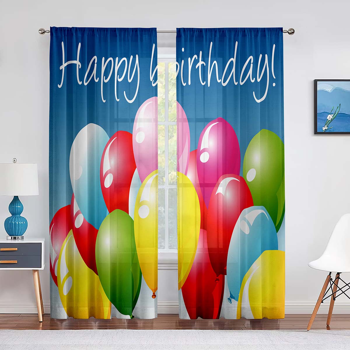 Празднование Дня рождения Яркие Шары Прозрачные Шторы для Гостиной Вуаль Штора Спальня — фото 5