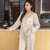 Japanese Style Ice Silk Pajamas Women's Long-sleeved Trousers Leopard Print KT High-end Xiaohongshu Popular Loungewear Suit Cute