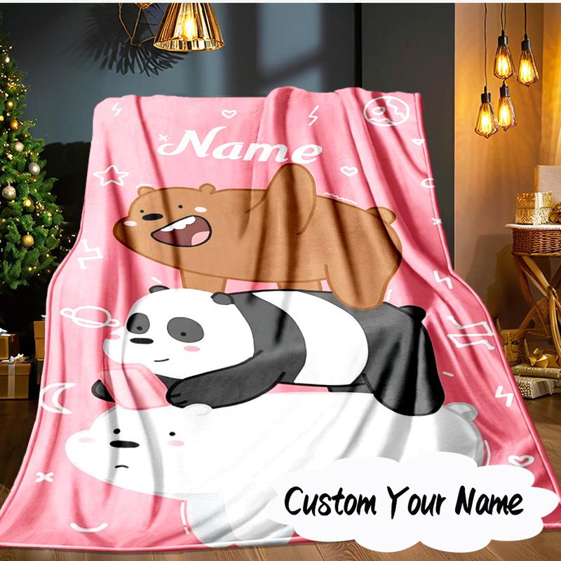 Custom Name Brown Bear Heart Love Blanket Ideal Bedding Blanket Perfect for Travel, Camping, Living Rooms, Offices, Sofas, Fan Christmas gift
