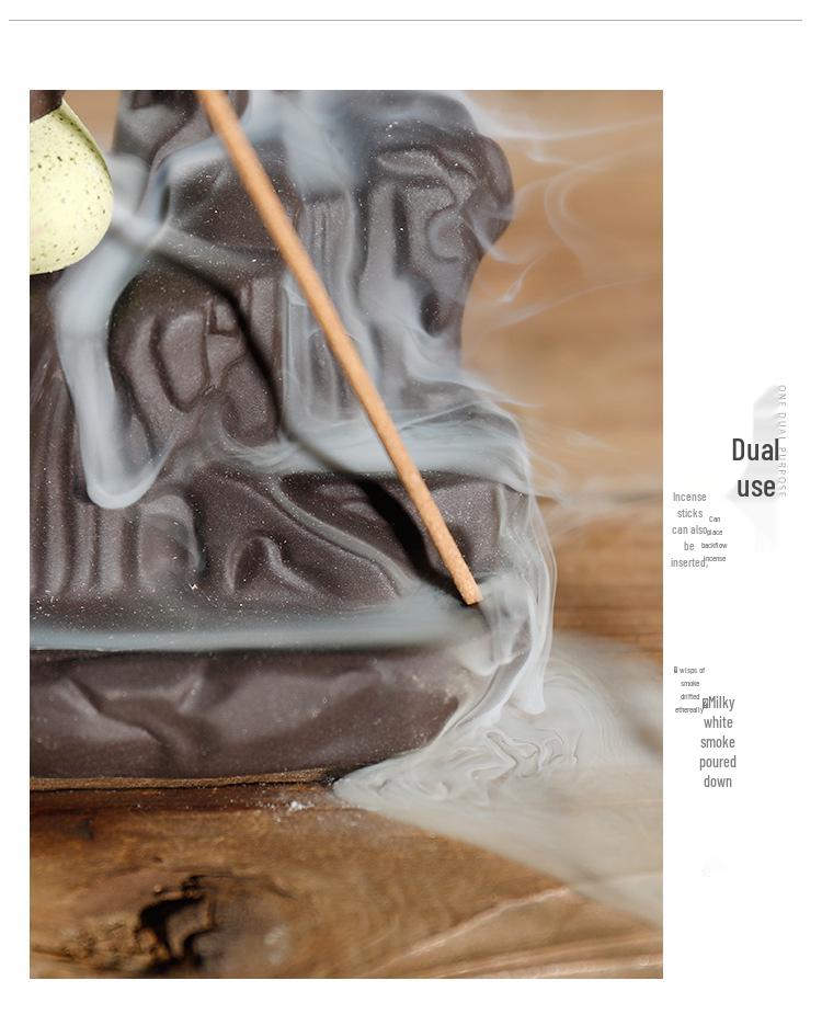 Purple Clay Buddha Backflow Incense Burner - Flowing Water Home Decor