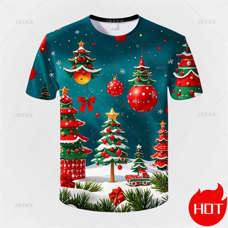 Καλοκαιρινή Μόδα 3D Χαρούμενα Χριστούγεννα Τυπωμένο T-Shirt Χαριτωμένο Άγιος Βασίλης Χριστουγεννιάτικα Γραφικά T-shirts Άνδρες Αστεία Ρούχα Δρόμου Ανδρικά Ρούχα