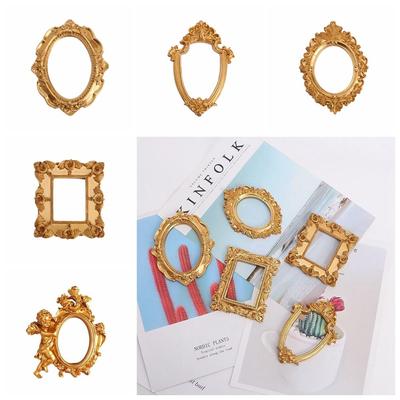 DIY European Wooden Frame Wall Hanging Display Stand Ornaments Golden Photo Frame Jewelry Decor