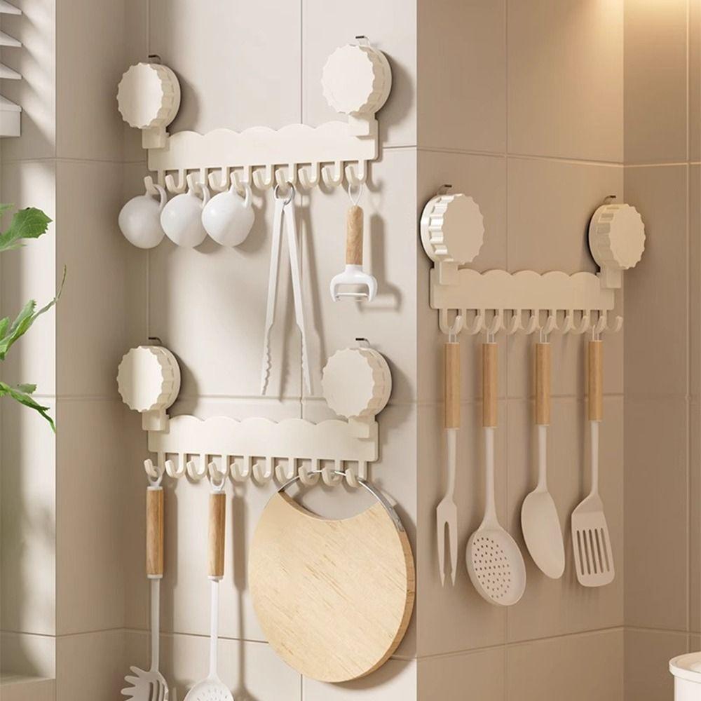 

Wall Mounted Clothes Storage Hook Punch-free Robe Coat Hangers Suction Cup Hook Bathroom Grey-6 Hooks