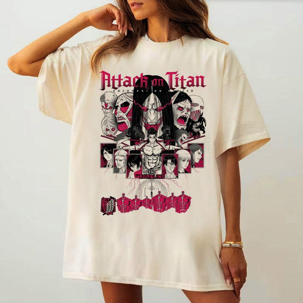 Attack On Titan Tshirt Women Streetwear Breathable 80s Grunge Comfortable Aesthetic Tshirt 80s Harajuku Korean Clothes Women