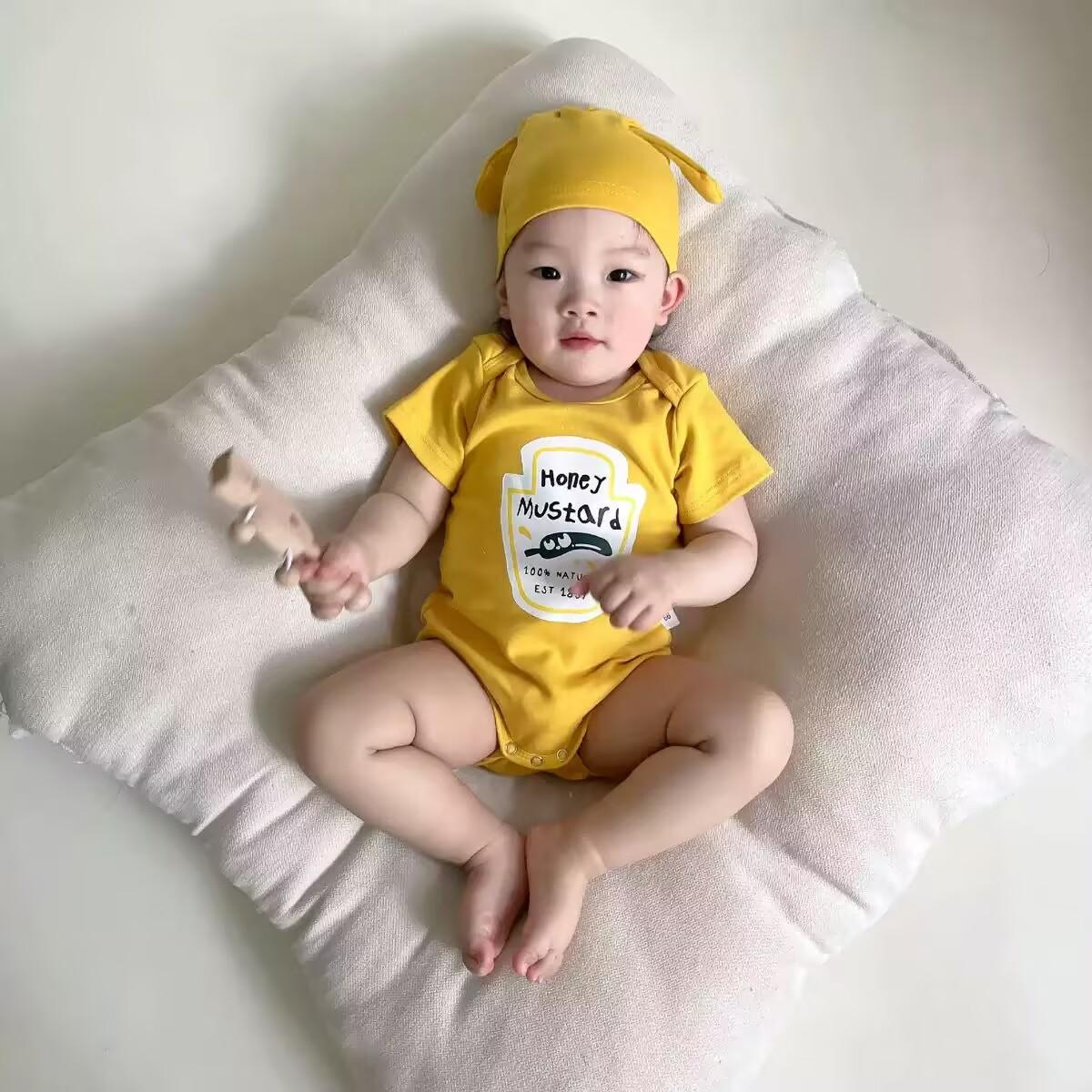 Infant Newborn Romper  Sauce Onesie with Hat Baby Bodysuit Cosplay Baby Twins Red Tomato Ketchup and Yellow Mustard Costume 0-2T 66 For 0-3M