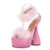 Pesstwei Fashion Platform Faux Fur Sandals Woman Super High Heels Nightclub Banquet Shoes Summer Zapatos De Mujer