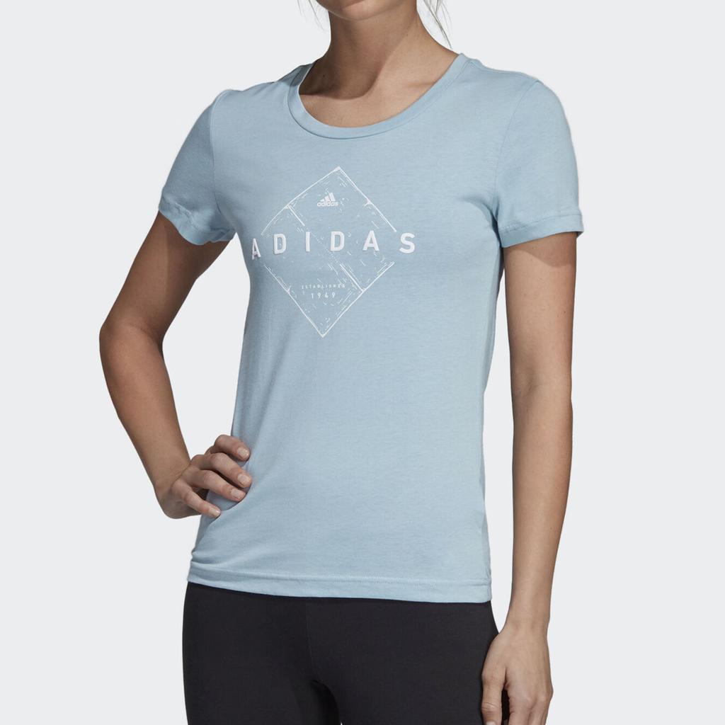 Adidas Logo Graphic Breathable Short Sleeve T-Shirt Women Tops Blue DV3011