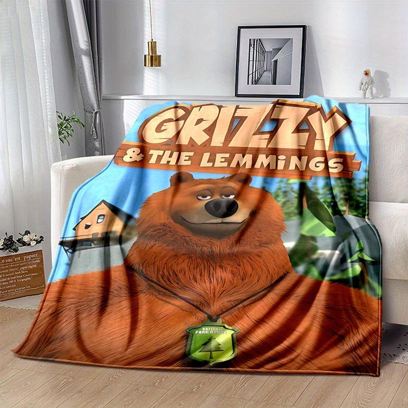 1 Stück, Grizzy & Die Lemminge, Gemütliche Wohnkultur-Decke, Perfekt für Sofa, Bett, Reisen, Camping, Auto, Strand, Büro-Nickerchen, Weicher Überwurf mit Nationalpark-Ra