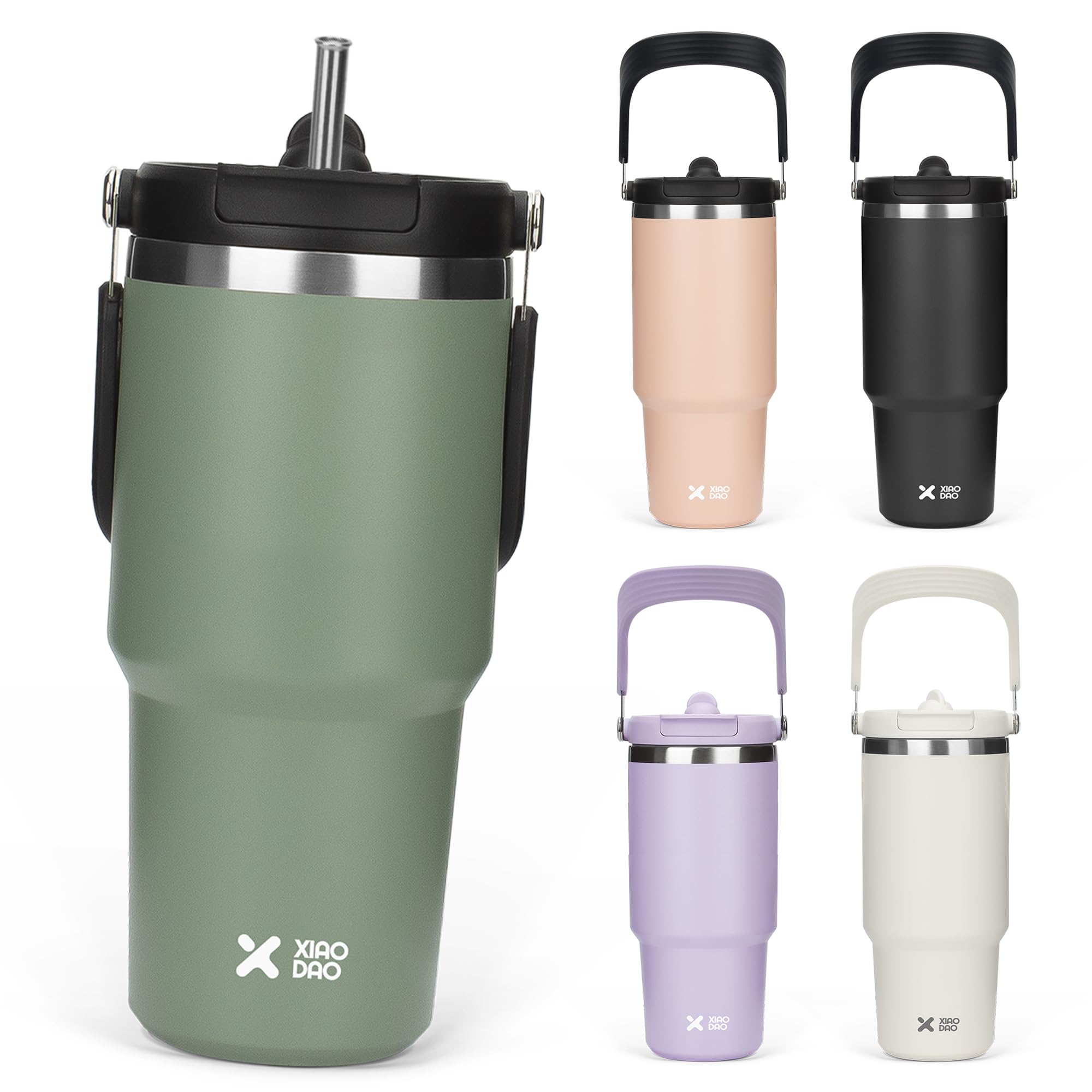

SKIASE Tumbler with Straw, 600ml Water Bottle, Vacuum Insulated, Keeps Hot or Cold, Wide Mouth, Direct Drinking, with Lid, Handle, Spill-Proof,