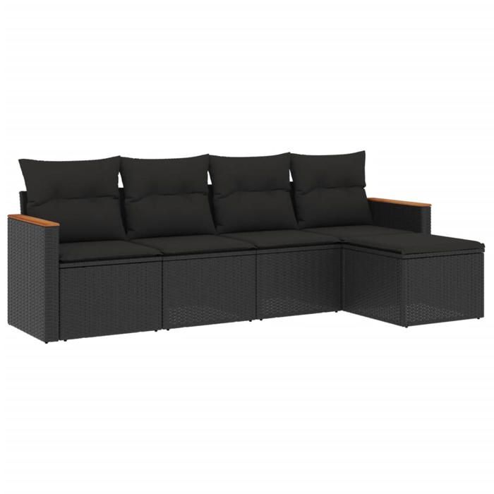 VidaXL Salon de Jardin avec Coussins 5 pcs, Canapés de Terrasse, Ensemble de Meubles de Patio, Mobilier d'Extérieur, Noir 3225915