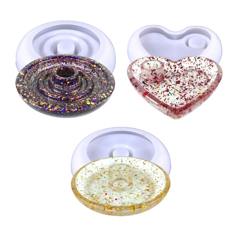 Heart Candlestick Silicone Mold Gypsum Plaster Mold Lipstick Holder Tray Mold for DIY Jewelry Organizer Home Craft Decor