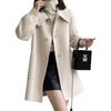 2025 Autumn/Winter Women's Mid-Length Slimming Woolen Coat with Heart Buckle and Peter Pan Collar