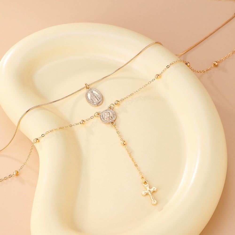 Fashion Cross Necklace Set Rhinestone Stacked Collarbone Chain Metal Stacked Necklace  Daily