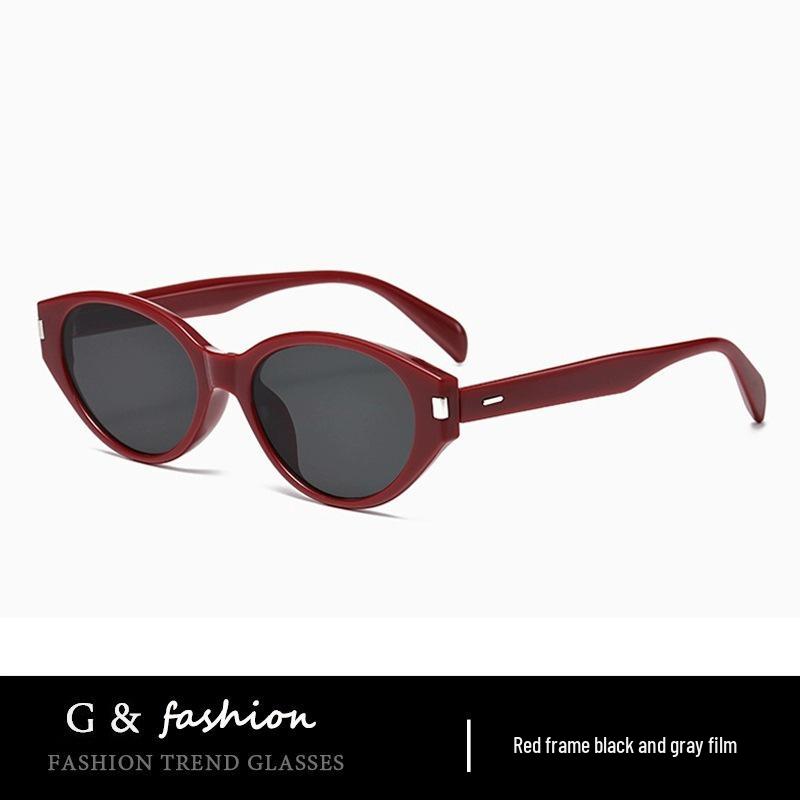2026 Retro Red Cat Eye Sunglasses for Women - Stylish, Narrow Frame, Small Face UV Protection