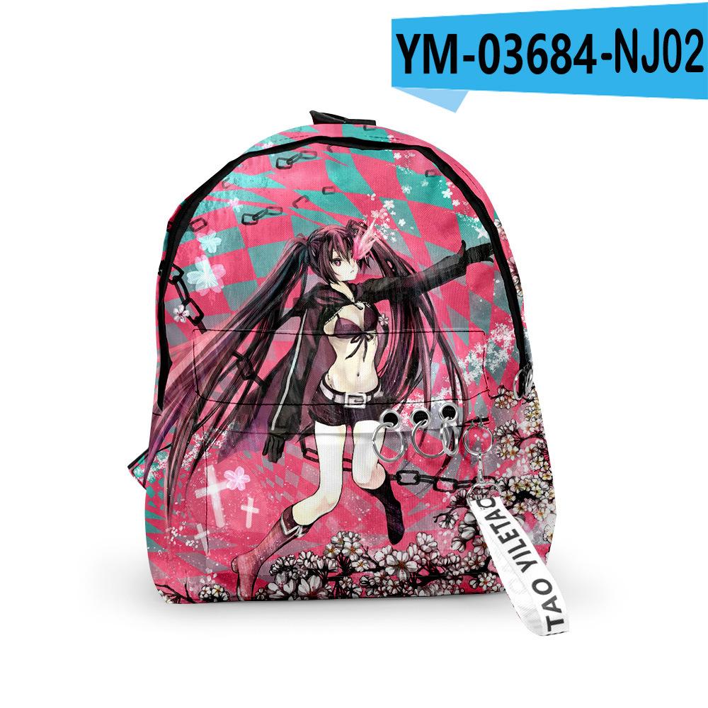 Trendy Youthful Black Rock Shooter School Bags Notebook Backpacks 3D Print Oxford Waterproof Key Chain Small Travel Bags