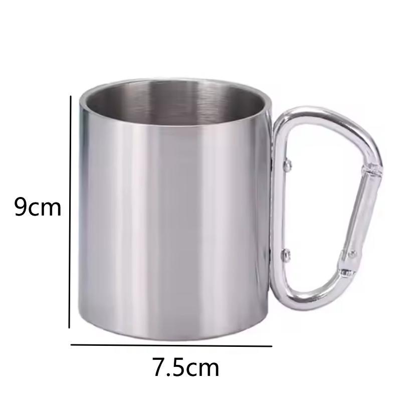 Stainless Steel Mountaineering Water Cup Button Coffee Camping Mug With Carabiner Handle Climbing Hiking Backpacking Travel Cups