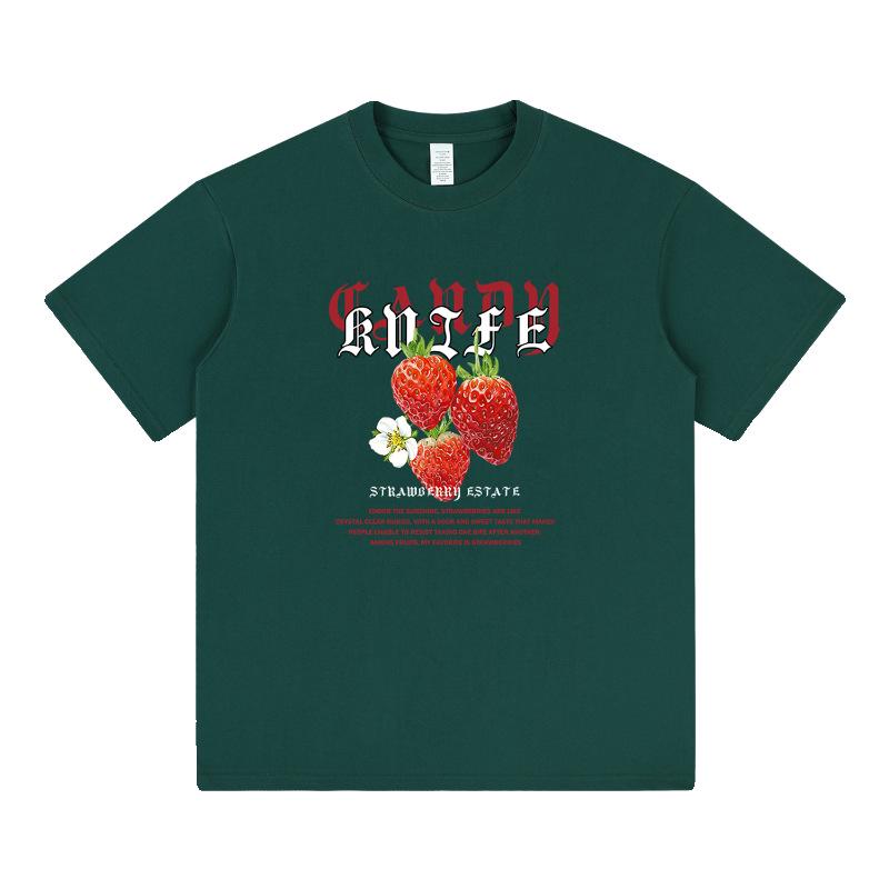 Unisex American Retro Hong Kong Style Strawberry Print T-Shirt - Summer Loose Fit