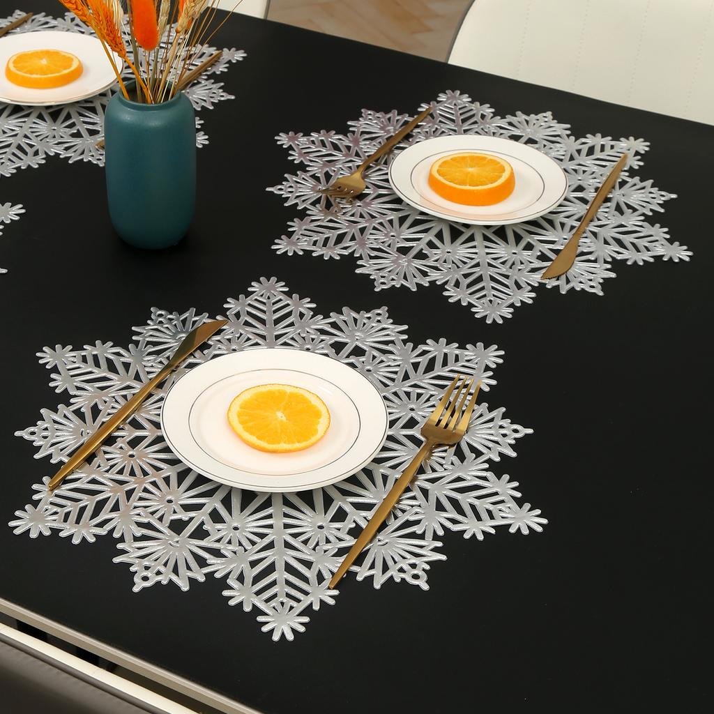 Non Slip Placemat Table Mat Decorative Christmas Snowflake Cup Coaster Non Slip Hollow Out Design for Table Mat