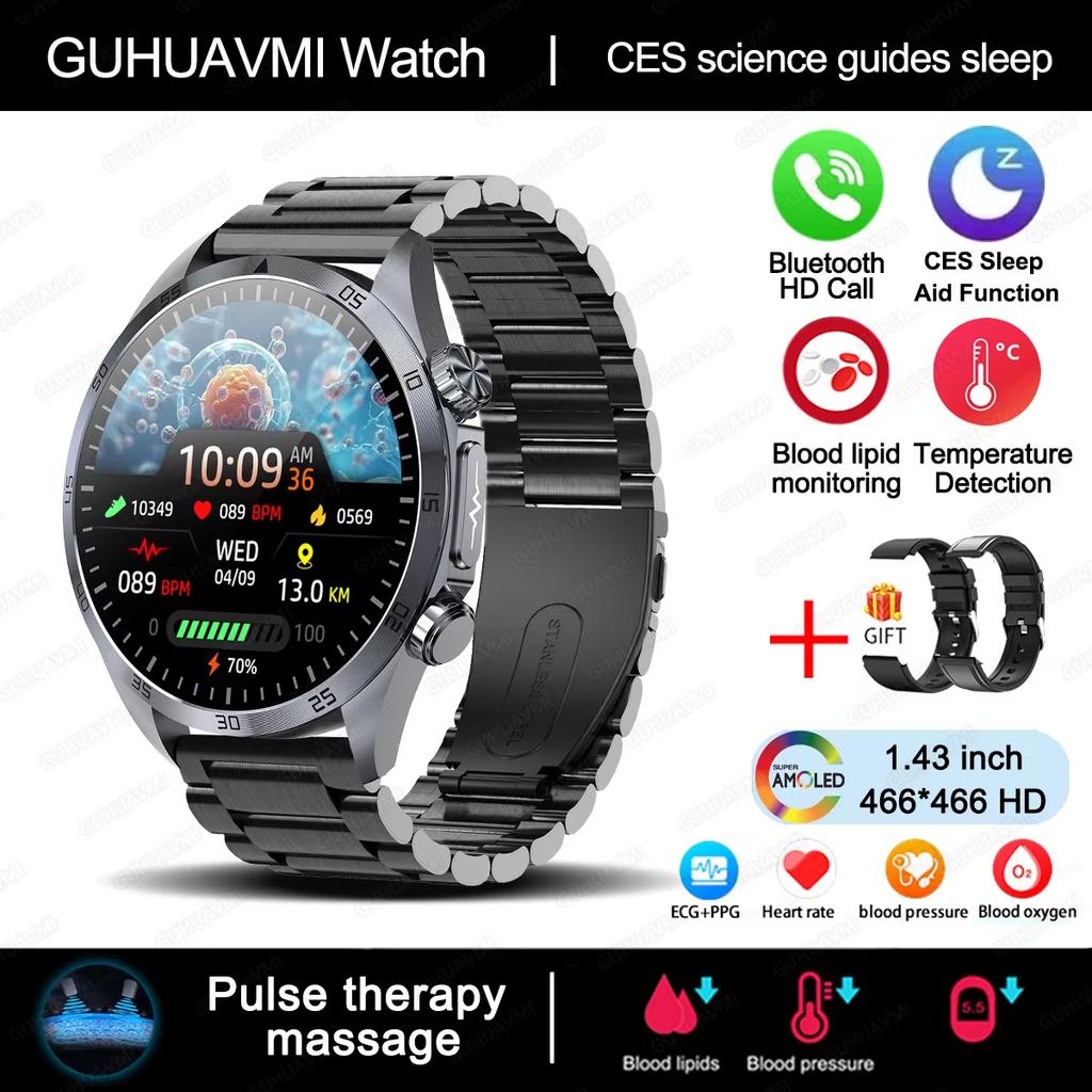 2025 New CES Science Sleep Aid Smart Watch Men Laser Treatment Three High ECG+PPG Body Temperature BT Call Health Smartwatches