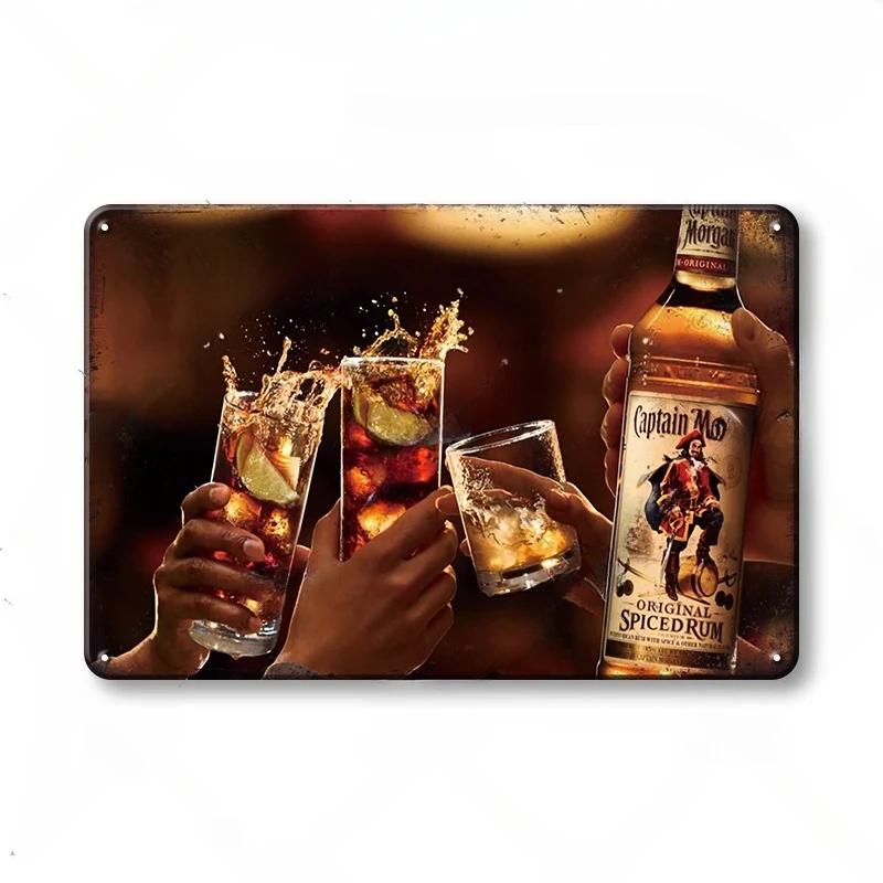 Vintage Trink-Rum Captain Morgan Blechschilder Poster Wanddeko Retro Metallschild Havana Club Bacardi Kraken Plakette Bar Kitsch