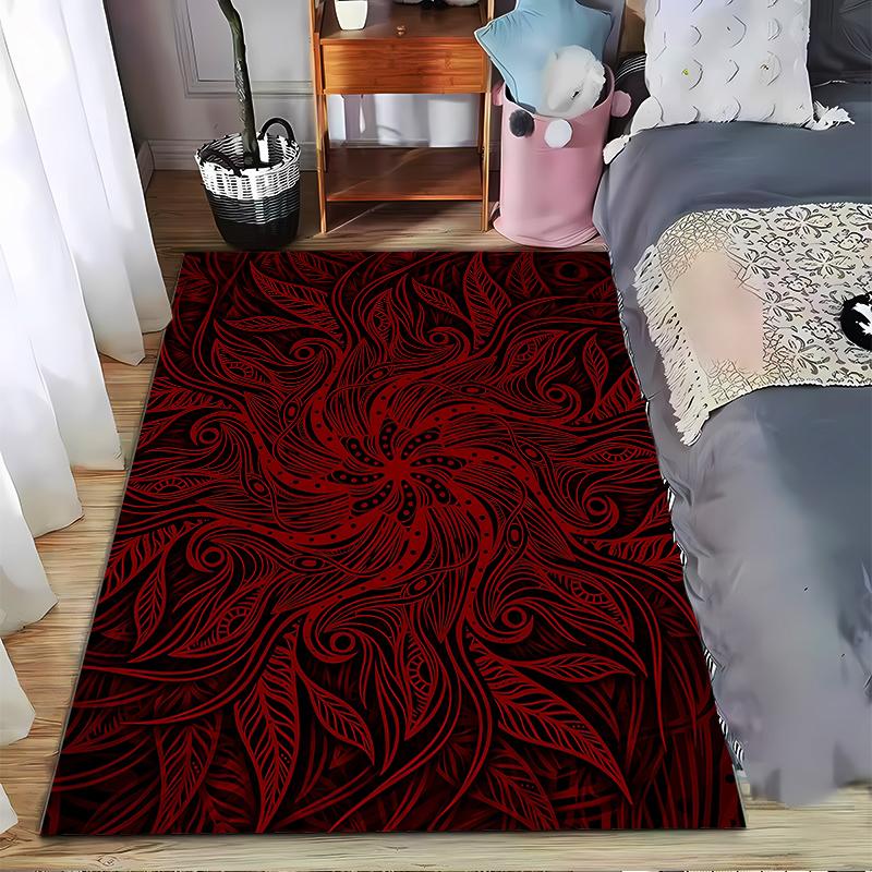 Red Black Floral Swirl Pattern Carpet for Bedroom or Living Room Decor Suitable for use as an anti-slip for living room bedroom sofas
